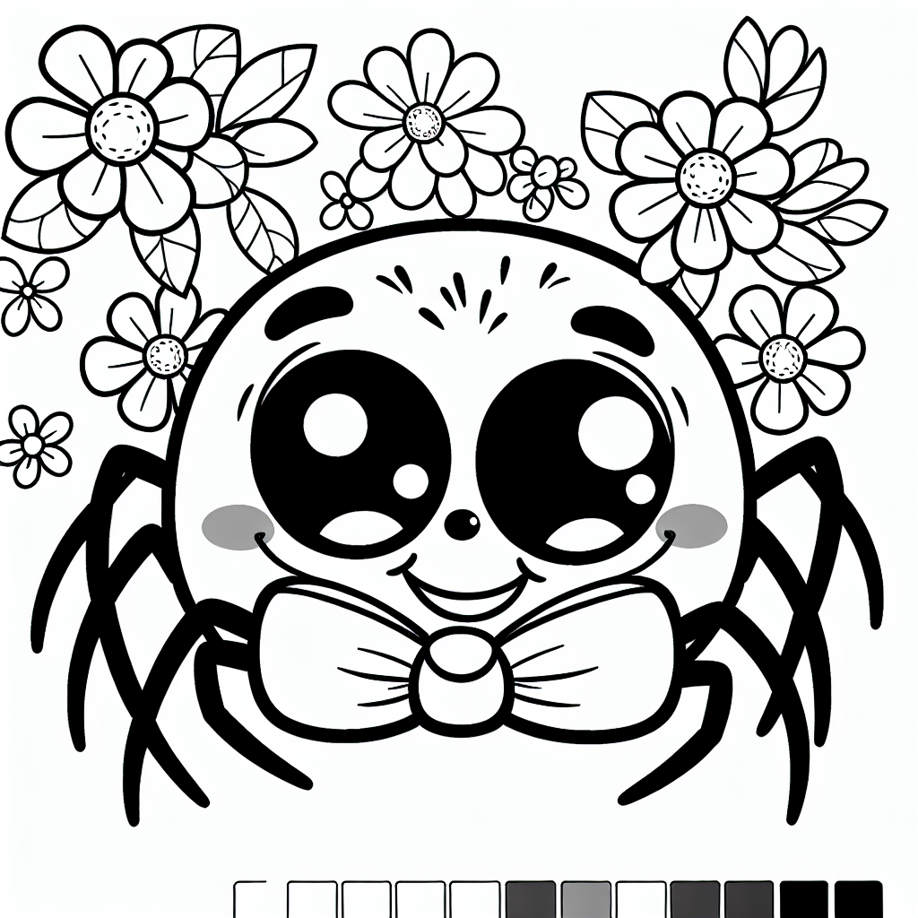 Tanzende Blumenfreund - Ausmalbild, Halloween, Spinne, Kinder, Kreativ