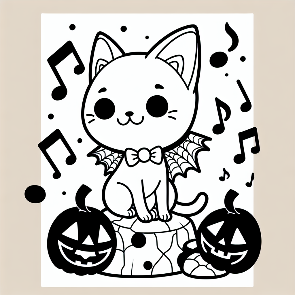 Musikalisches Kätzchen - #Halloween #Kreativität #Ausmalbild #Kätzchen #Gruselspaß
