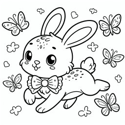 Neugieriger Hüpfer - Tags: Hase, Schmetterlinge, Ausmalbild, Kreativität, Spaß.