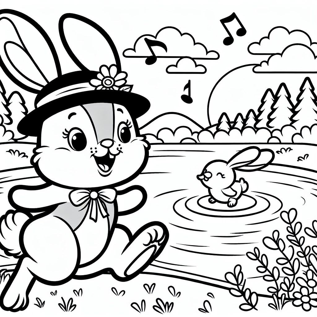 Hoppelnder Hasenspaß - Hase hüpft, Frühlingstag genießen, fröhlicher Abenddämmerungstanz, Blume im Hut, glückliches Kaninchenleben