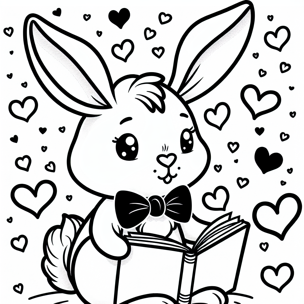 Verträumter Lesehase - Tags: Hase, Ausmalbild, Lesen, Fliege, Kinderkunst