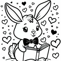 Verträumter Lesehase - Tags: Hase, Ausmalbild, Lesen, Fliege, Kinderkunst