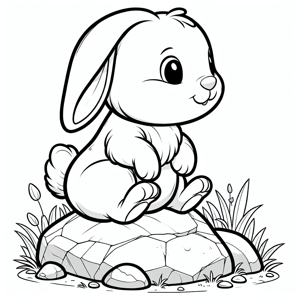 Freundlicher Hoppel - Tags: Hase, Ausmalbild, Comic, Kinder, Felsen