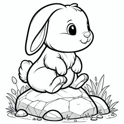Freundlicher Hoppel - Tags: Hase, Ausmalbild, Comic, Kinder, Felsen