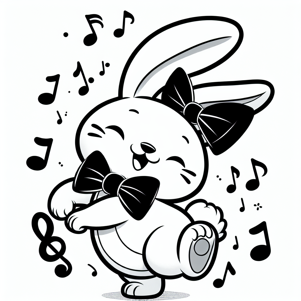 Fröhlicher Notenhopser - Tags: Hase, Ausmalbild, Musik, Tanz, Kinderkunst