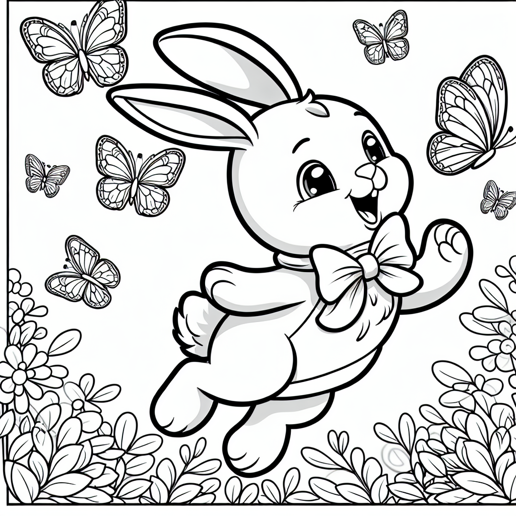 Lustiger Springhase - Tags: #Hase #Ausmalbild #Cartoon #Kinder #Schmetterlinge
