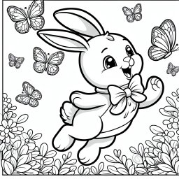 Lustiger Springhase - Tags: #Hase #Ausmalbild #Cartoon #Kinder #Schmetterlinge