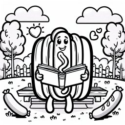 Fröhlicher Hotdog-Tagtraum - Hotdog, Lesen im Park, Frühlingserwachen, Ausmalspaß, Würstchenfreunde