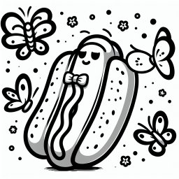 Lustiger Hotdog – Tags: #Hotdogs, #Ausmalbild, #Kinderkunst, #Schmetterlinge, #Kreativitätsförderung