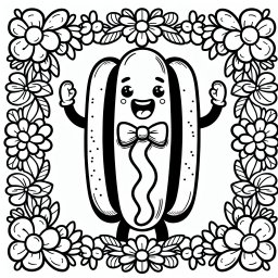 Aufgeregter Hotdog – #Hotdog, #Ausmalbild, #Kreativität, #Regenbogen, #Blumenmeer