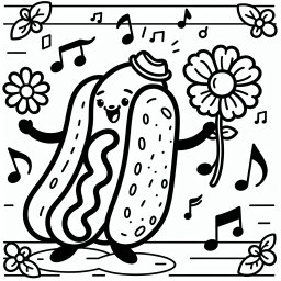 Freundlicher Hotdog - Hotdogs, Ausmalbilder, Kinder, Kreativität, Spaß