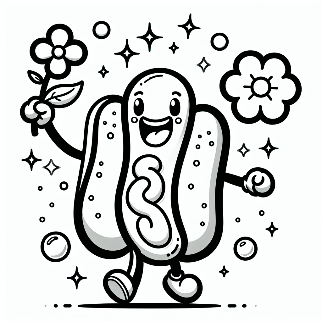 Fröhlicher Hotdog - Tags: Hotdog, Ausmalbild, Kinder, Seifenblasen, Blume