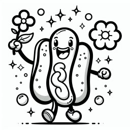 Fröhlicher Hotdog - Tags: Hotdog, Ausmalbild, Kinder, Seifenblasen, Blume