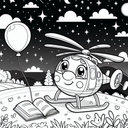 Fröhlicher Hubschrauberabenteuer - Hubschrauber, Ballon, Abenddämmerung, Sommerwiese, Sterne, Lesen, Pilot