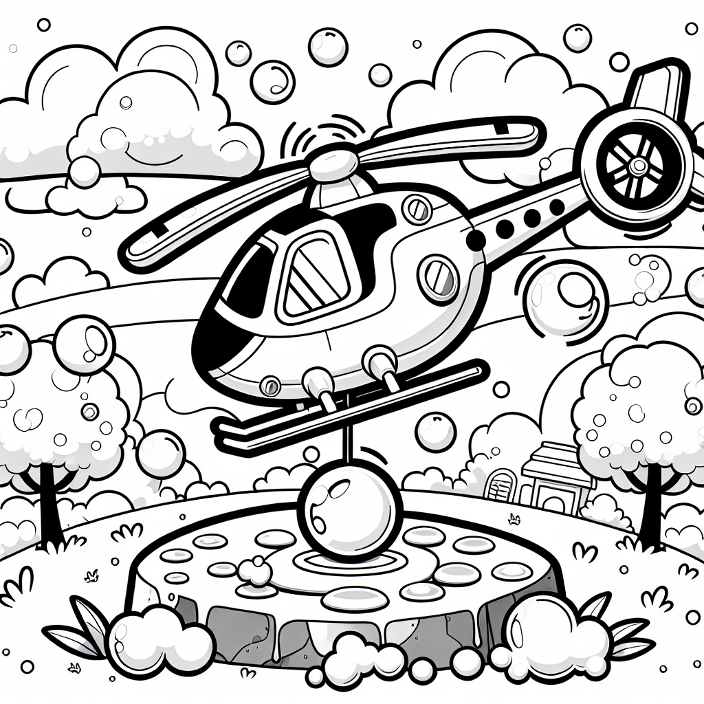 Lustiger Luftsprung-Hubschrauber - Fliegender Freund, Sommerabenteuer, Rettungshubschrauber-Ausmalbild
