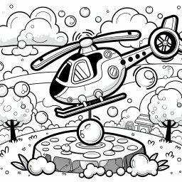 Lustiger Luftsprung-Hubschrauber - Fliegender Freund, Sommerabenteuer, Rettungshubschrauber-Ausmalbild