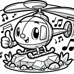 Fröhlicher Helikopter - Tags: Hubschrauber, Ausmalen, Cartoon, Musiknoten, Himmel.