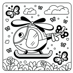 Hutkopterabenteuer – Tags: Hubschrauber, Schmetterlinge, Fliegen, Ausmalen, Himmel