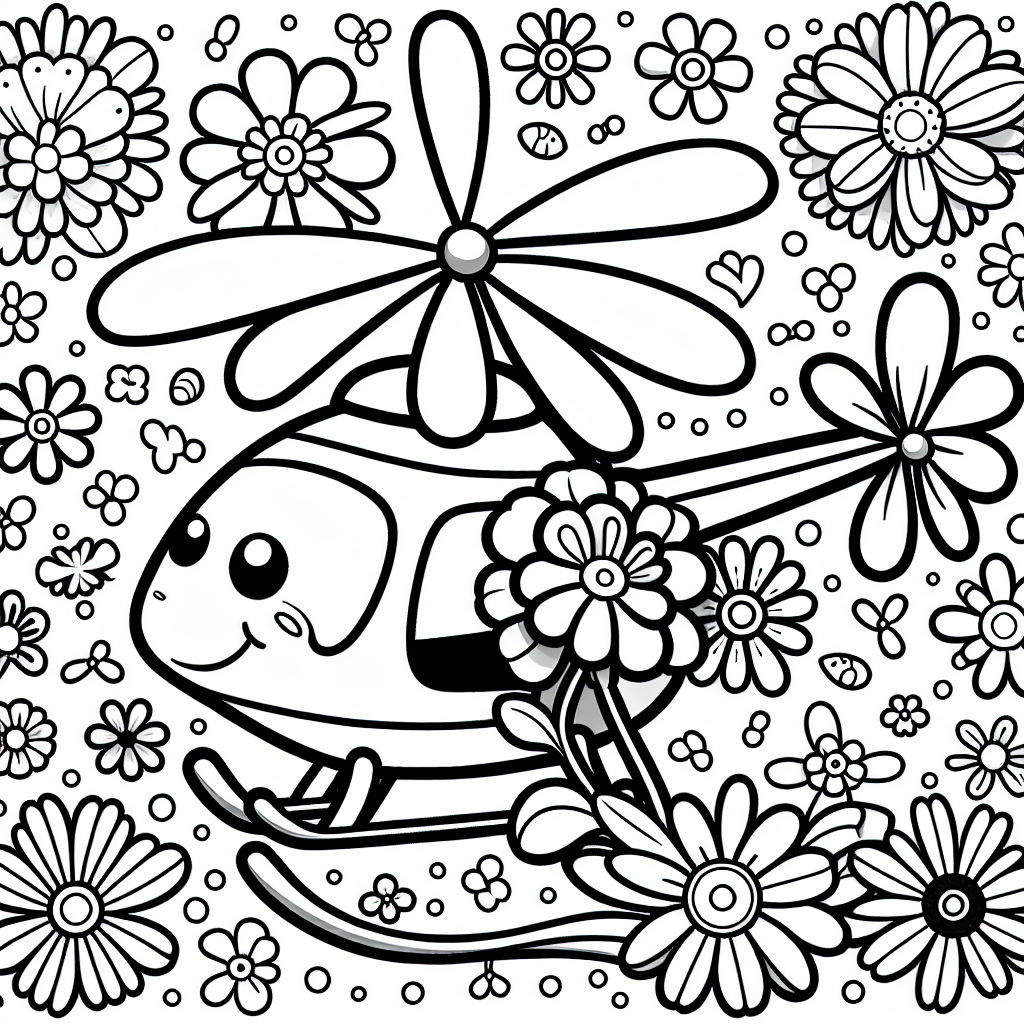 Hier siehst du einen fröhlichen Hubschrauber, der eine bunte Blume festhält und von vielen anderen fröhlichen Blumen umgeben ist. Hubschrauber sind faszinierende Fluggeräte, die sich durch ihre besonderen Rotoren auszeichnen. Diese Rotoren sind riesige Propeller auf dem Dach des Hubschraubers, die sich blitzschnell drehen. Durch diese Drehung kann der Hubschrauber senkrecht in die Luft steigen, schweben und sogar an Ort und Stelle stehen bleiben, was ihn von den meisten anderen Flugzeugen unterscheidet.
Hubschrauber werden oft für spannende Rettungsaktionen eingesetzt. Sie können schnell dorthin fliegen, wo Hilfe gebraucht wird, und Menschen in Not retten. Da sie keinen langen Anlauf wie ein Flugzeug benötigen, können sie auch an kleinen Landeplätzen landen, zum Beispiel auf einem Krankenhausdach.
Wenn du diesen Hubschrauber mit bunten Farben ausmalst, denke an den blauen Himmel, in dem er fliegt, und die strahlend gelbe Sonne. Und während du ausmalst, kannst du dir vorstellen, wohin dieser lustige Hubschrauber vielleicht als nächstes fliegen könnte!