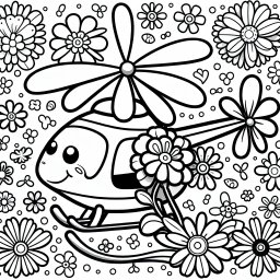 Fröhlicher Blütenflieger – Tags: #Hubschrauber #Ausmalbild #Fliegen #Rettung #Blumen