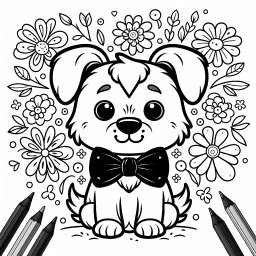 Neugieriger Blumenhund – Tags: Hund, Welpe, Freundschaft, Malspaß, Kreativität.