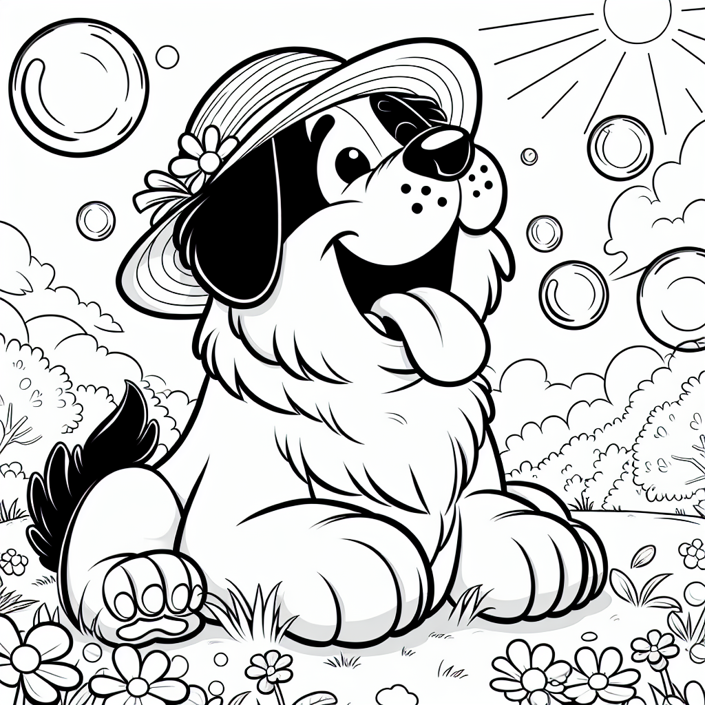 Fröhlicher Hund im Seifenblasenland - Hund, Wiese, Sommermorgen, Seifenblasen, Blütenhut