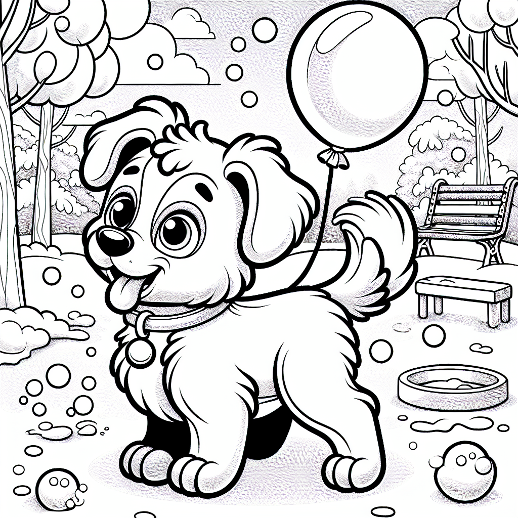 Spielender Hund am Morgen - Hund, Park, Ballon, Seifenblasen, Wintermorgen