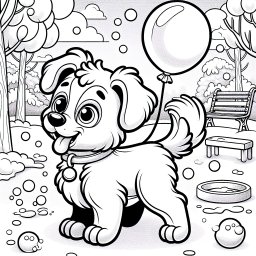 Spielender Hund am Morgen - Hund, Park, Ballon, Seifenblasen, Wintermorgen