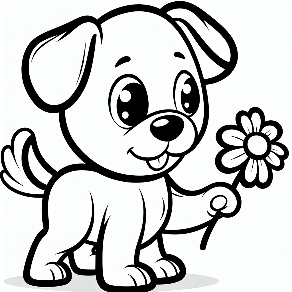Bereit, ein kleines Abenteuer mit Farben zu beginnen? Vor dir siehst du die lustige Zeichnung eines neugierigen Hundes, der eine hübsche Blume entdeckt hat. Dieser fröhliche Welpe ist so begeistert, dass sein Schwanz freudig hin und her wedelt!
Mit dicken, klaren Linien gestaltet, ist dieses Ausmalbild ideal, um deiner Kreativität freien Lauf zu lassen. Fang doch mit dem weichen Fell des Hundes an - vielleicht ein warmes Braun oder ein cremiges Weiß? Die Blume könnte in den schönsten Regenbogenfarben erstrahlen, während du ihrer Schönheit Leben einhauchst.
Denk daran, dass dieser süße Welpe bestimmt eine kleine Hundehütte in der Nähe hat, in der er von seinen Abenteuern träumt. Und die Leine? Heute lassen wir sie weg, denn er genießt die Freiheit, die Welt zu entdecken - genau wie du mit deinen Farben!
Lass deiner Fantasie freien Lauf und male das Bild so aus, wie es dir gefällt. Vielleicht ist dieser Hund ein neuer Freund für andere Figuren, die du bereits ausgemalt hast. Viel Spaß beim Gestalten deines neuen farbenfrohen Freundes!