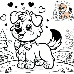 Winkernder Hund mit Schleife - Hund, Winterspaß, Ausmalbild, Freundschaft, Geschenk