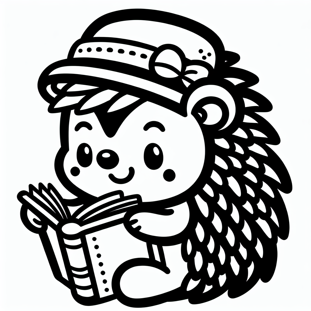 Lesefreudiger Igel - Tags: Igel, Ausmalbild, Kinder, Bastelspaß, Kreativität.