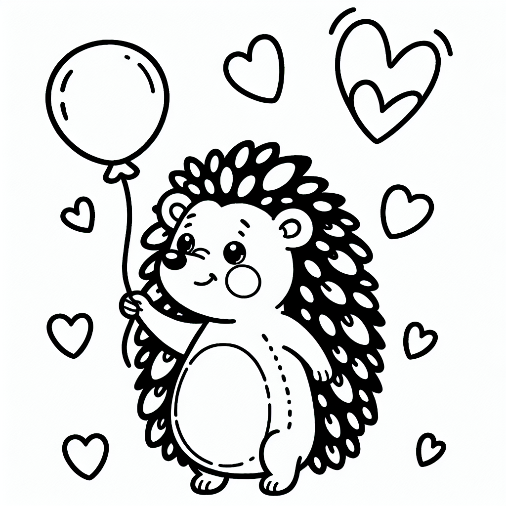 Sanfter Herzigel - Tags: Igel, Ausmalbilder, Kreativität, Kinderkunst, Herzluftballon