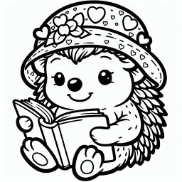 Herziger Buchigel - Tags: Igel, Herzchenmütze, Ausmalbild, Kinder, Kreativität.