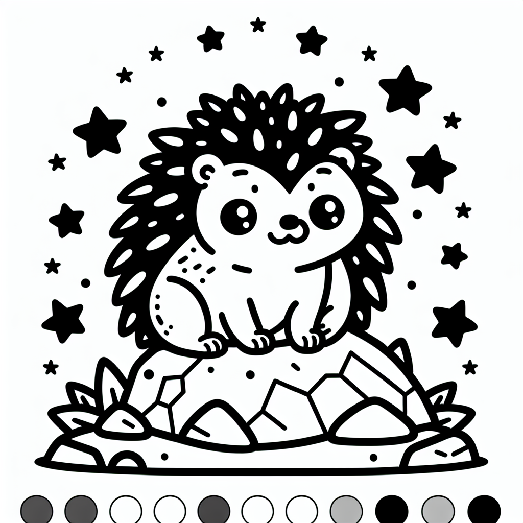 Entdeckungs-Igel - Tags: Igel, Ausmalbild, Cartoon, Sterne, Kinderkunst