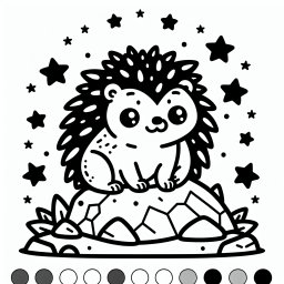 Entdeckungs-Igel - Tags: Igel, Ausmalbild, Cartoon, Sterne, Kinderkunst