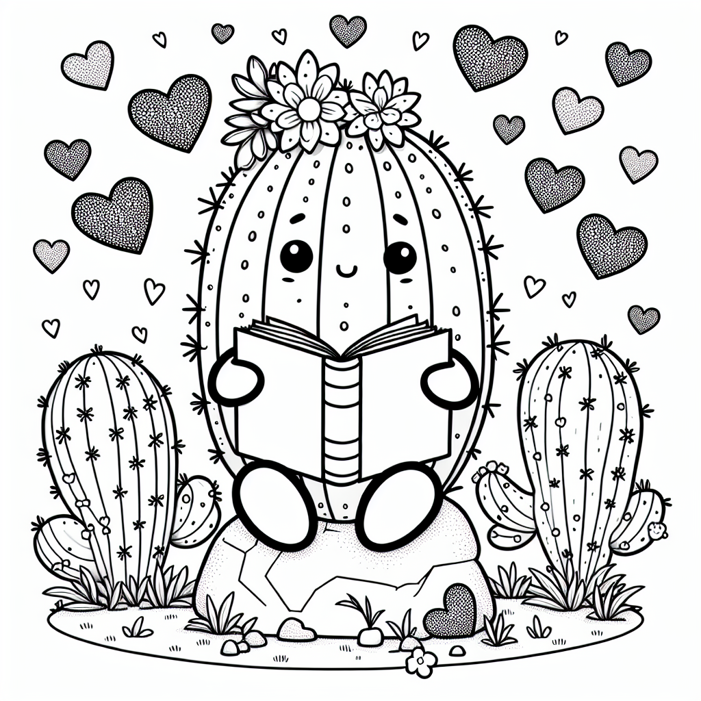 Leselustiger Kaktus auf Entdeckungsreise - Kaktus, Buch lesen, Sommermorgen, Pusteblumen, bunte Blüten