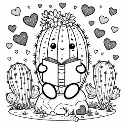 Leselustiger Kaktus auf Entdeckungsreise - Kaktus, Buch lesen, Sommermorgen, Pusteblumen, bunte Blüten, freundlicher Ausdruck