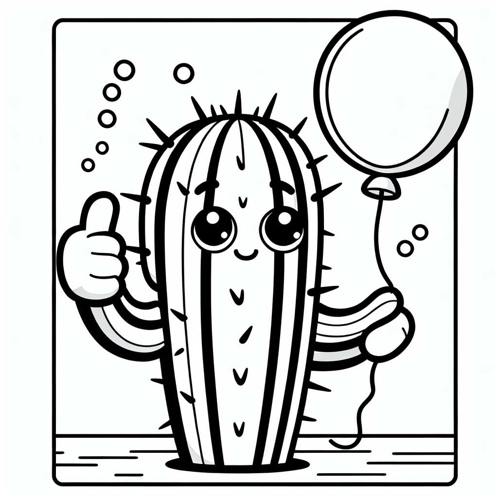 Abenteuerkaktus - Tags: Kaktus, Luftballon, Wüste, Ausmalbild, Kinder.