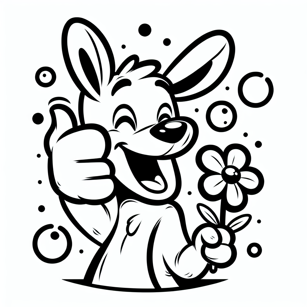 Fröhlicher Blumenfreund - Tags: #Ausmalspaß #Känguru #Fantasie #Kreativität #Kinderfreundlich