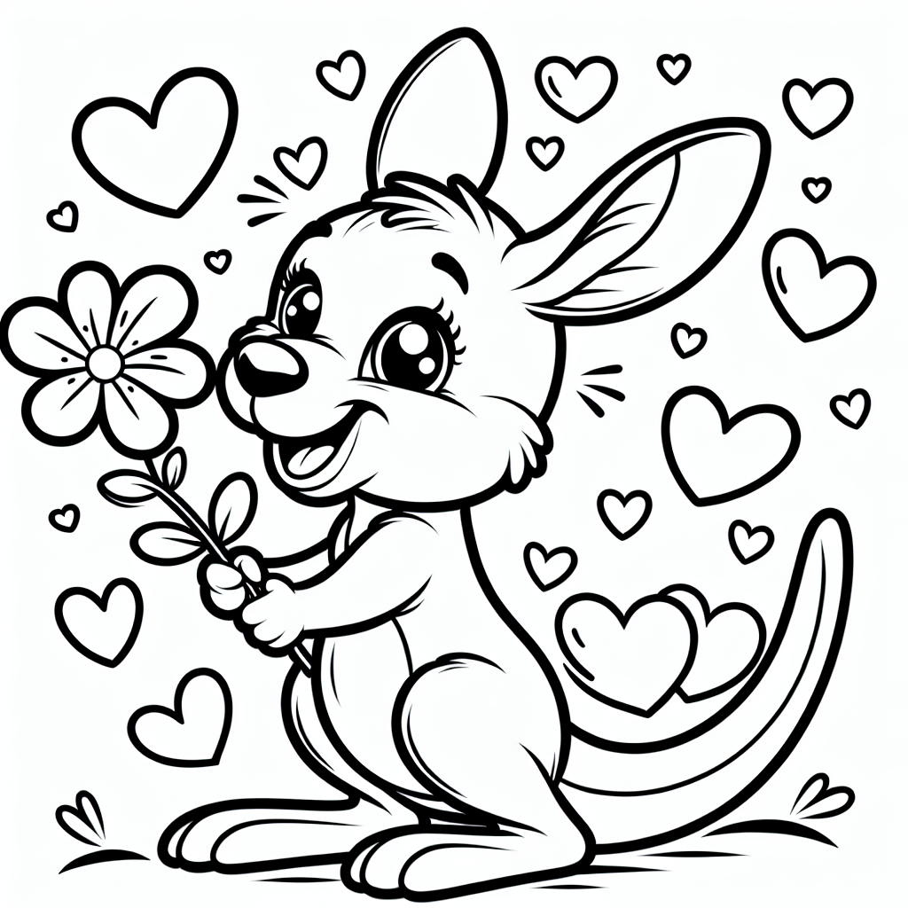 Lustiges Blumenhopser - Tags: #Känguru #Freude #Ausmalen #Cartoon #Blumen