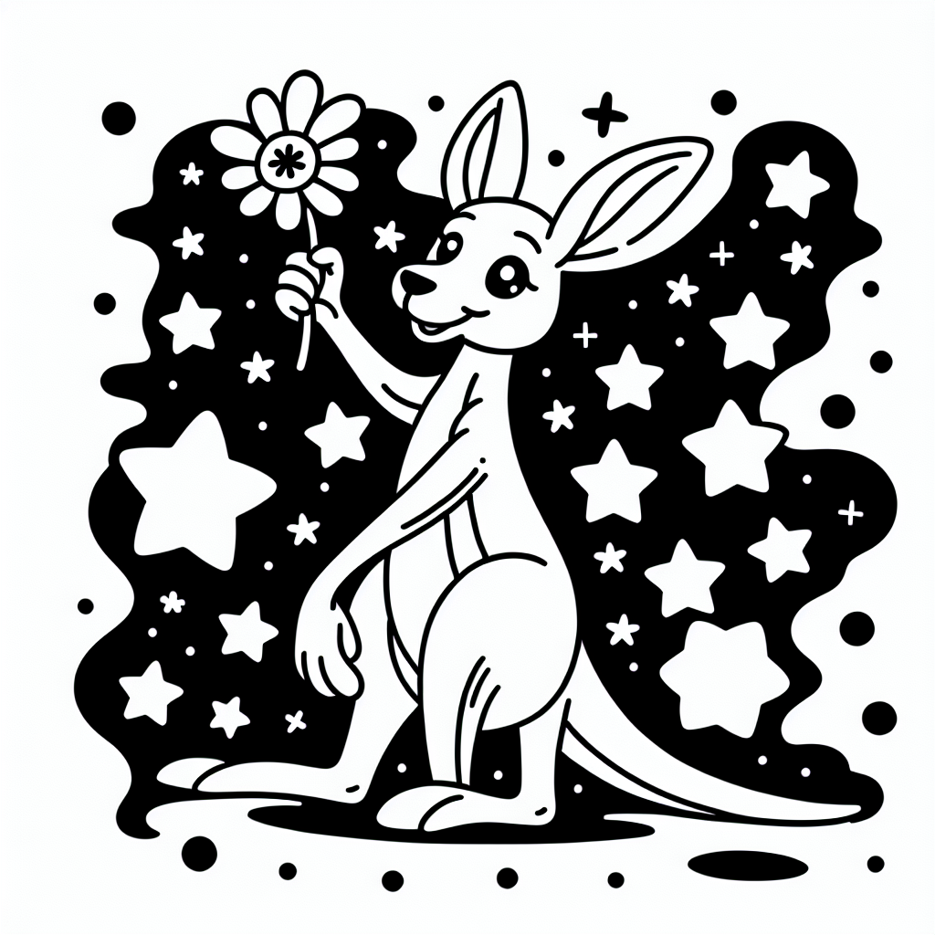 Fröhliches Känguru - Tags: Känguru, Ausmalbild, Kreativität, Cartoon, Kinderkunst.