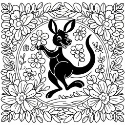 Freches Blumen-Känguru - #Känguru #Ausmalbild #Kreativität #Kinderkunst #CartoonStil