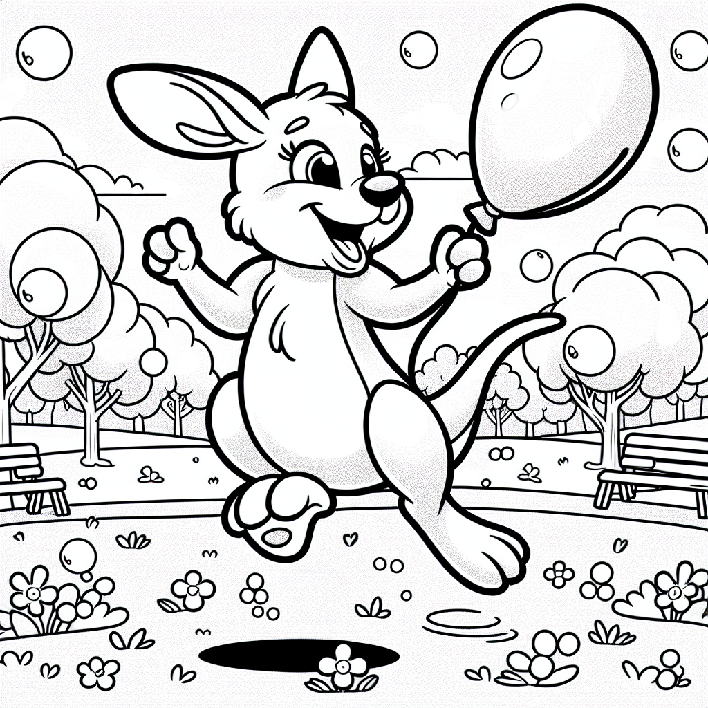 Fröhliches Känguru hüpft im Park - Frühling, Parkmorgen, Känguru-Glück, bunte Blumen, Vogelgesang