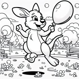 Fröhliches Känguru hüpft im Park - Frühling, Parkmorgen, Känguru-Glück, bunte Blumen, Vogelgesang