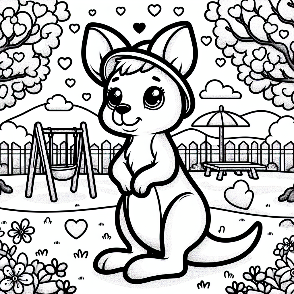 Fröhliches Känguru im Frühling - Spielplatzabenteuer, Känguruhut, Frühlingsfreude, FreundlicheStimmung, BalancierendesKänguru