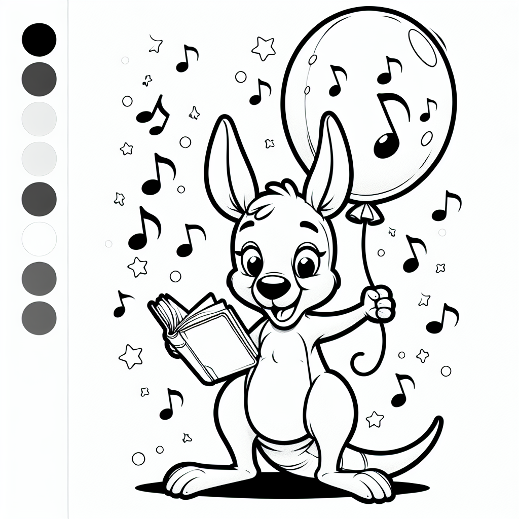 Musikalisches Lesekänguru - Känguru, Abenteuer, Freundschaft, Musiknoten, Ausmalbild