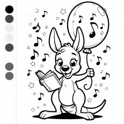 Musikalisches Lesekänguru - Känguru, Abenteuer, Freundschaft, Musiknoten, Ausmalbild