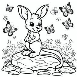 Freudiges Hüpfspiel - Tags: Känguru, Schmetterlinge, Ausmalbild, Kinder, Kreativität