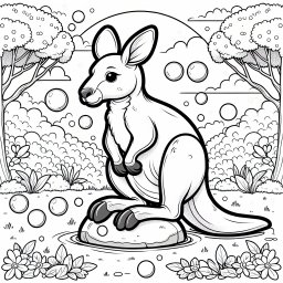 Känguru hüpft fröhlich - Känguru, Frühling, Parkszene, Ausmalbild, Naturspaß, Kreativzeit