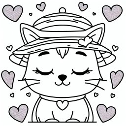Herzige Hutkatze – Tags: Katze, Ausmalbild, Miau, Schnurrhaare, Kreativität